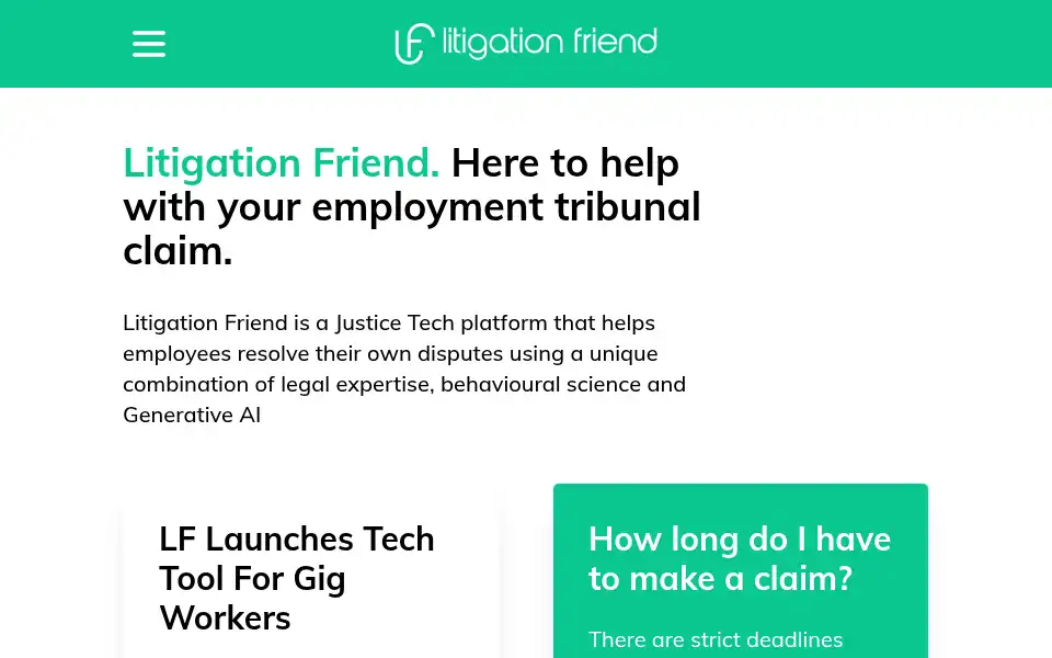 Screenshot of thelitigationfriend.com