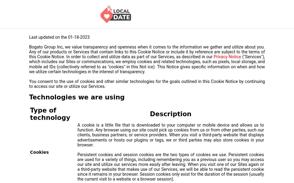 Screenshot of thelocaldate.com