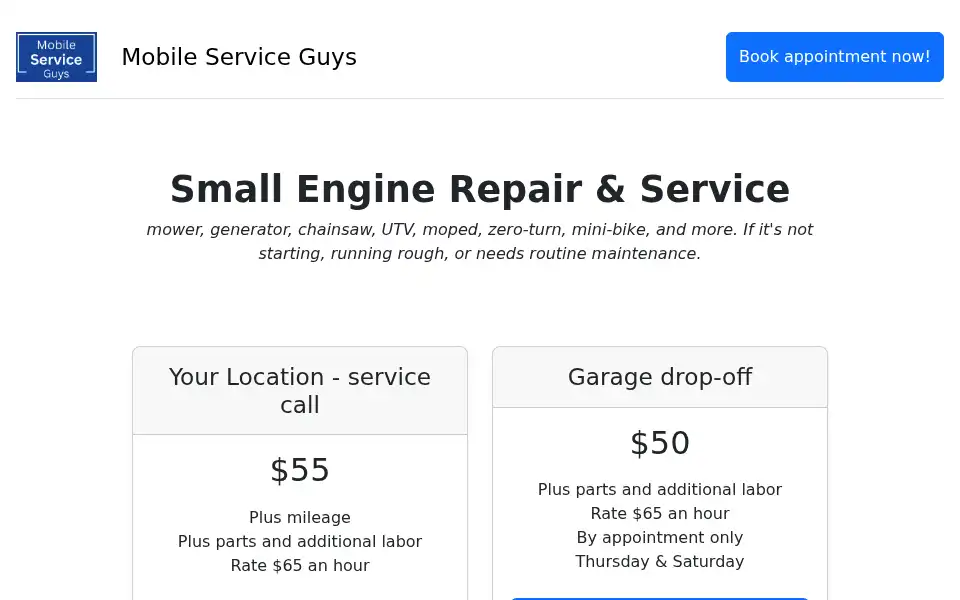 Screenshot of themobilesmallengineguy.com