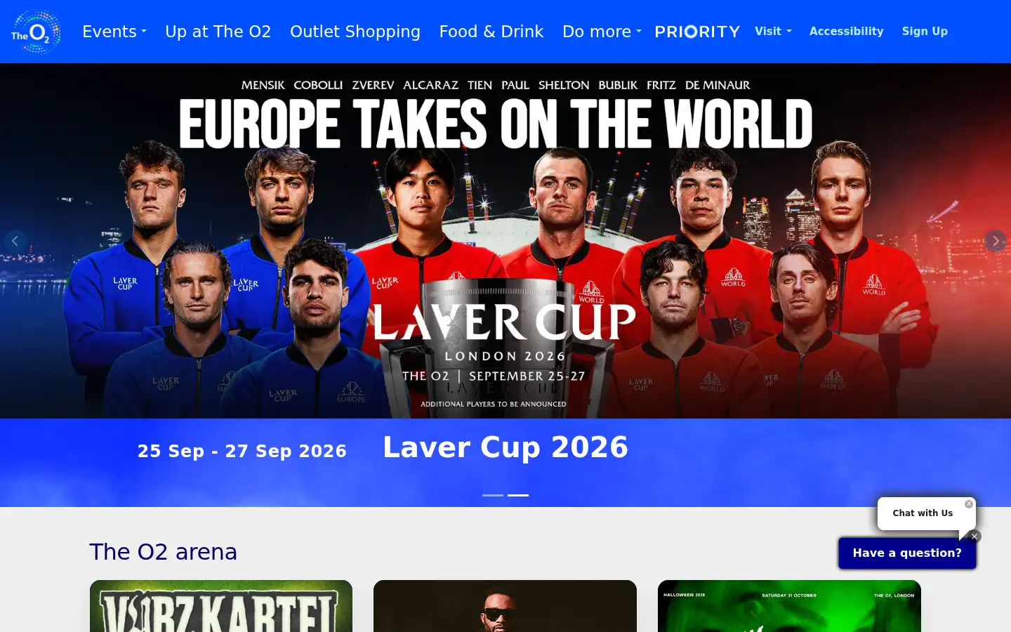 Screenshot of theo2.co.uk