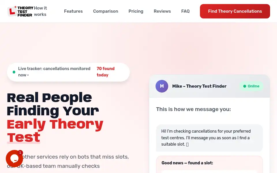 Screenshot of theorytestfinder.co.uk