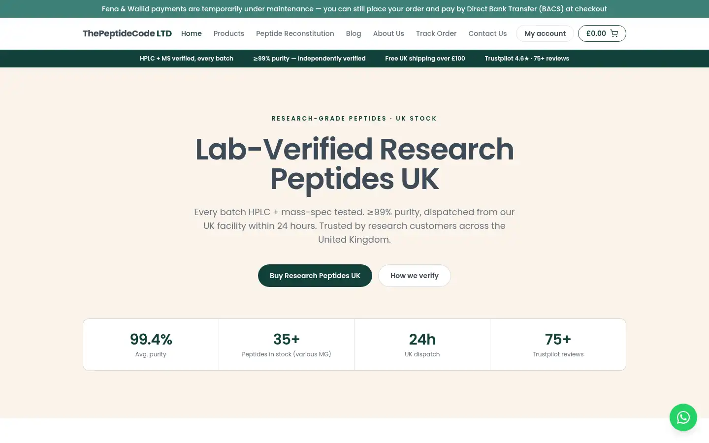 Screenshot of thepeptidecode.co.uk