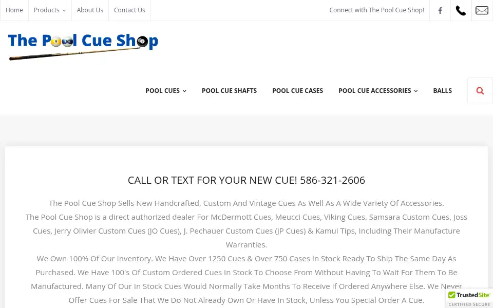 Screenshot of thepoolcueshop.com