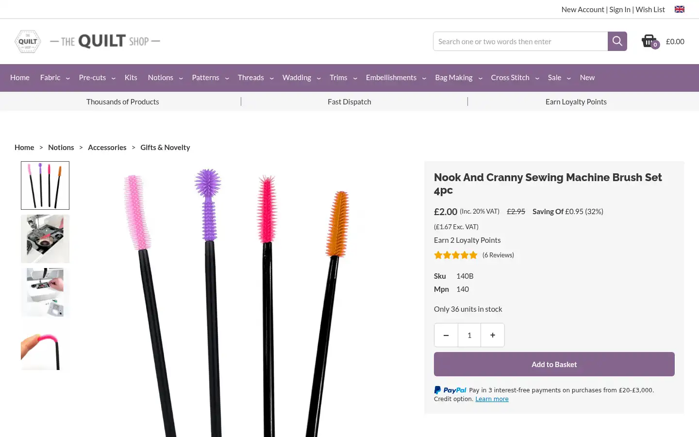 Screenshot of thequiltshop.co.uk
