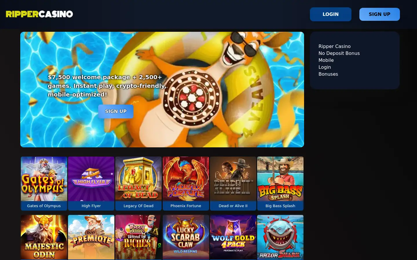 Screenshot of therippercasino.com