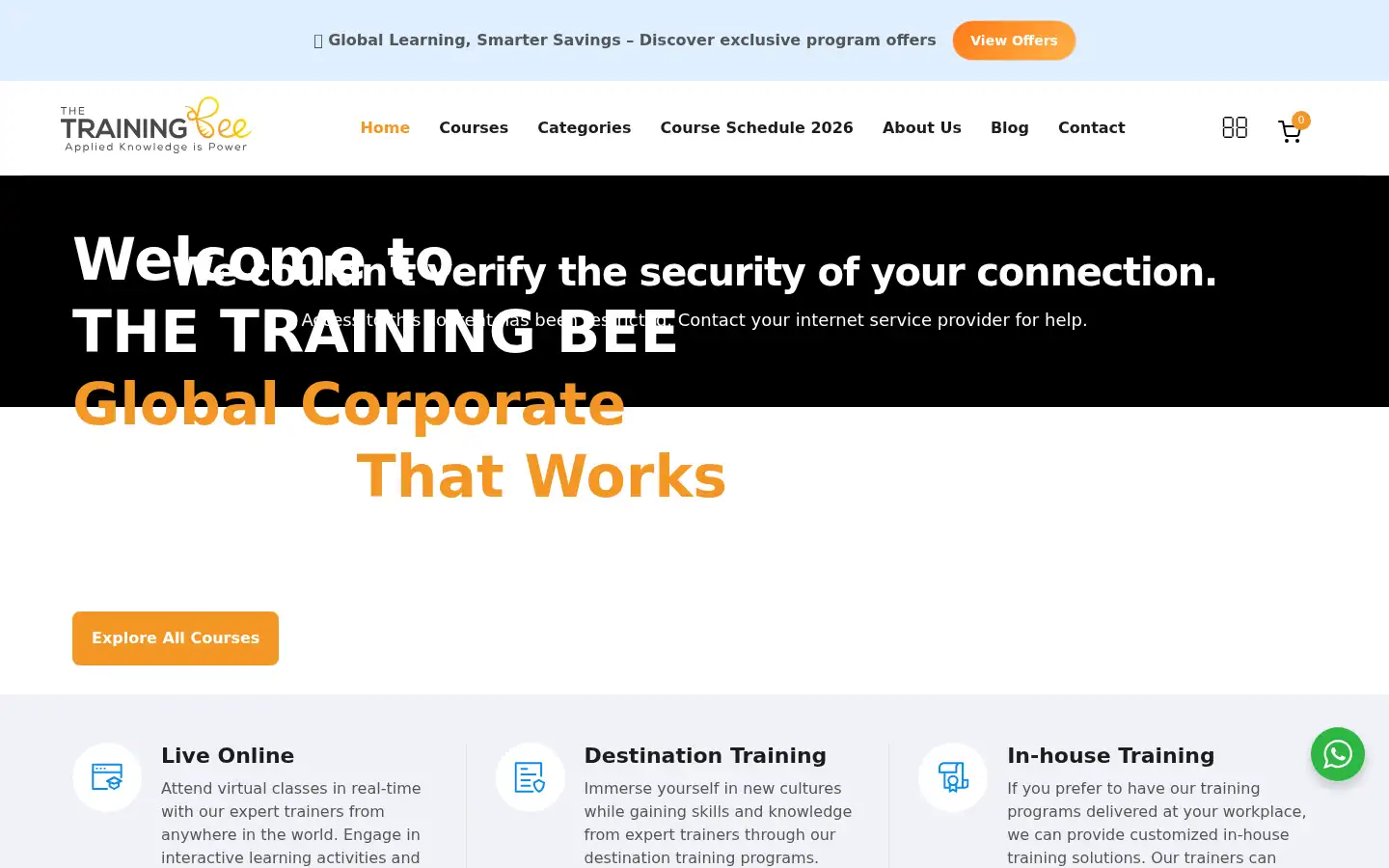 Screenshot of thetrainingbee.com