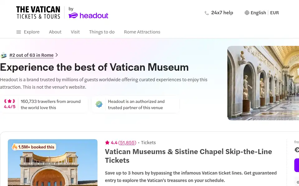 Screenshot of thevaticantickets.com