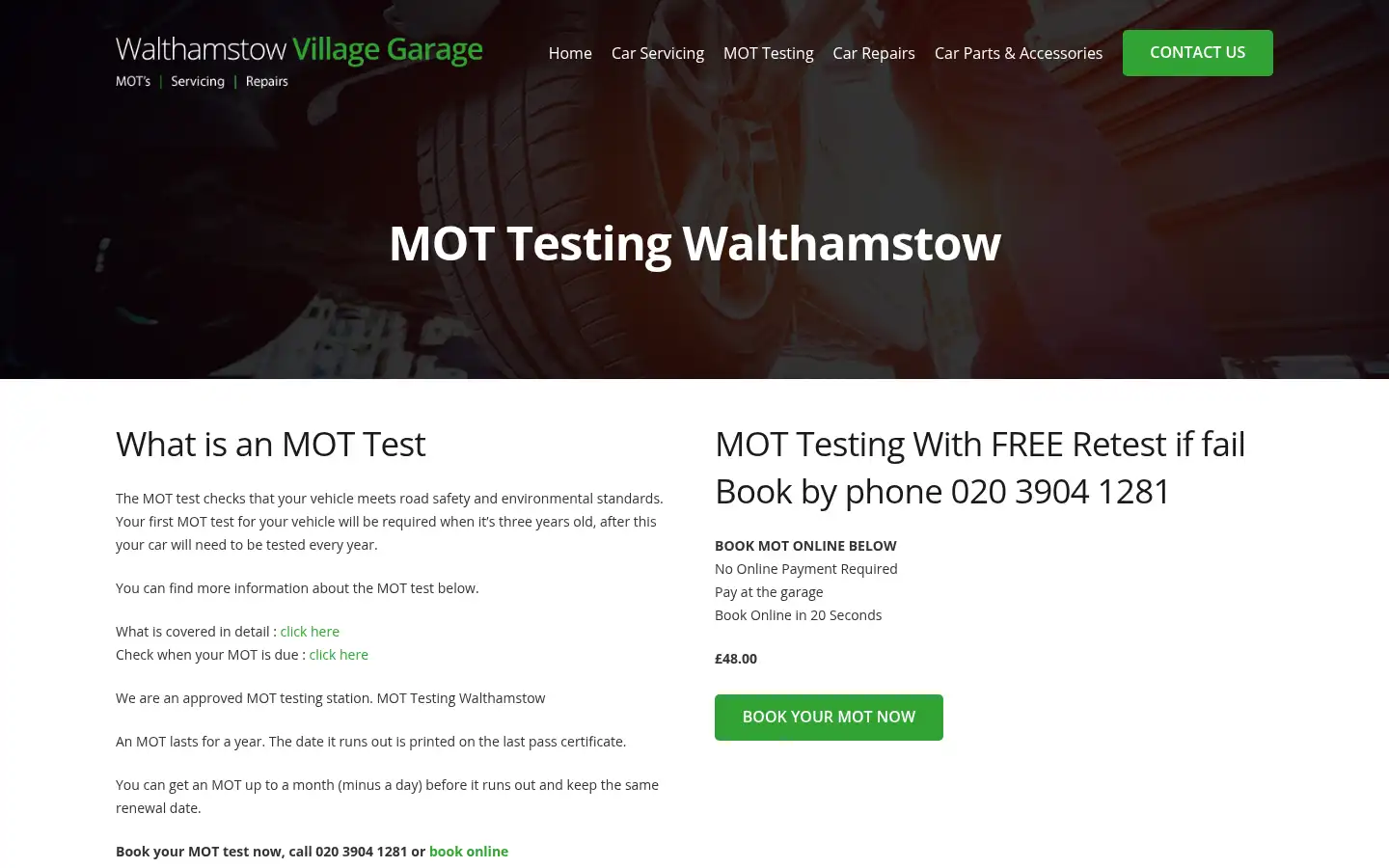 Screenshot of thewalthamstowvillagegarage.co.uk