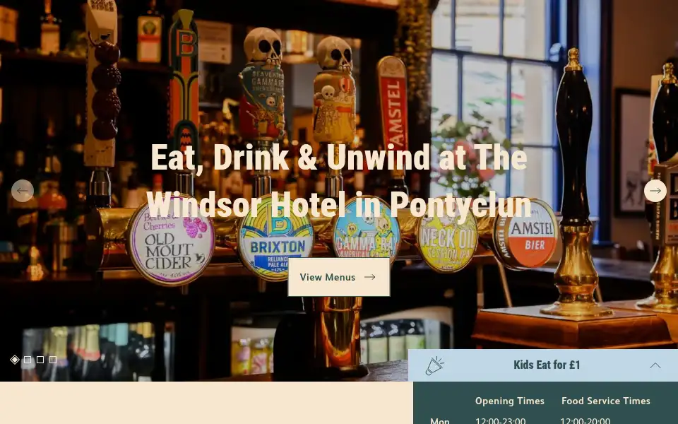 Screenshot of thewindsorhotelpontyclun.co.uk