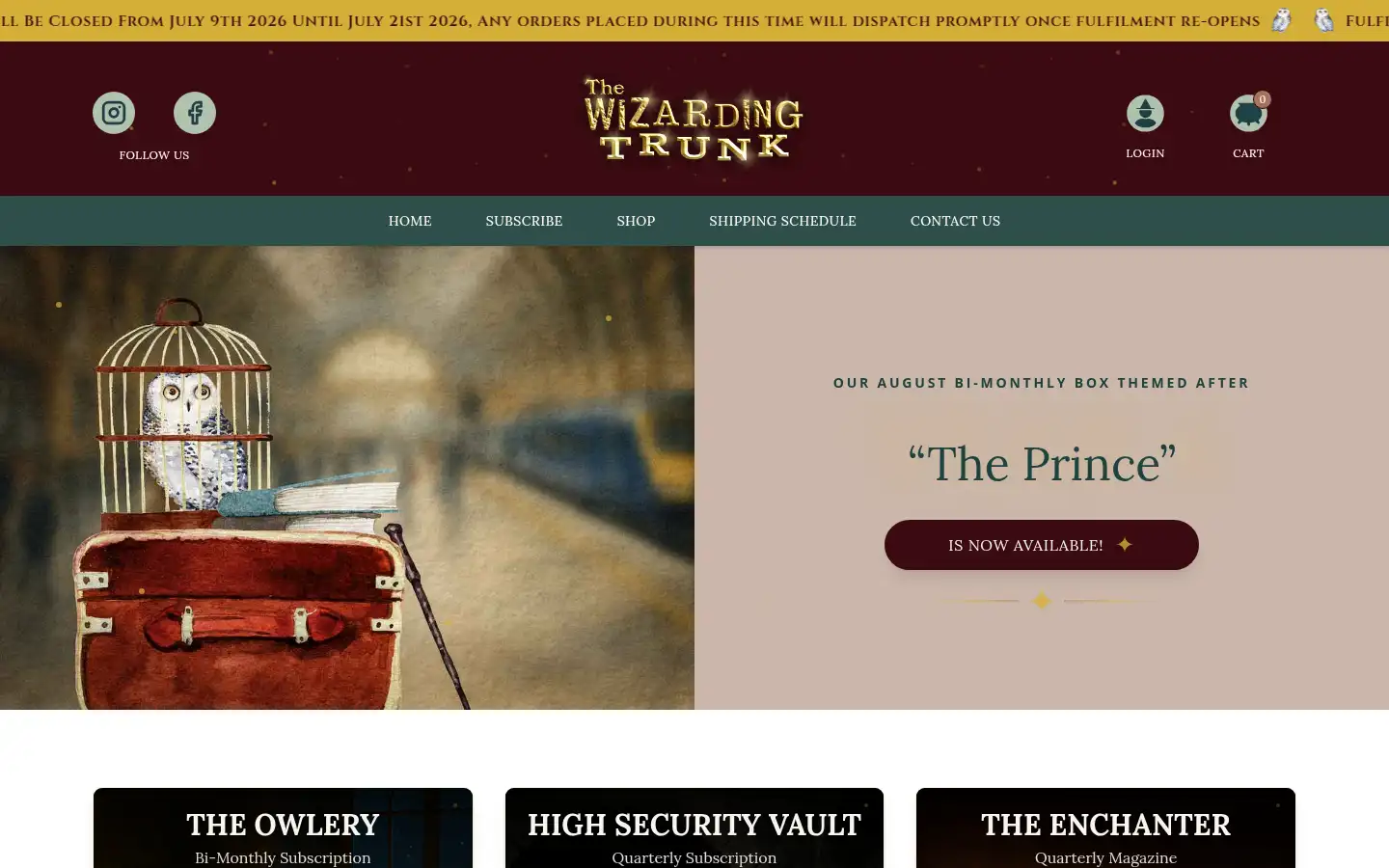 Screenshot of thewizardingtrunk.com