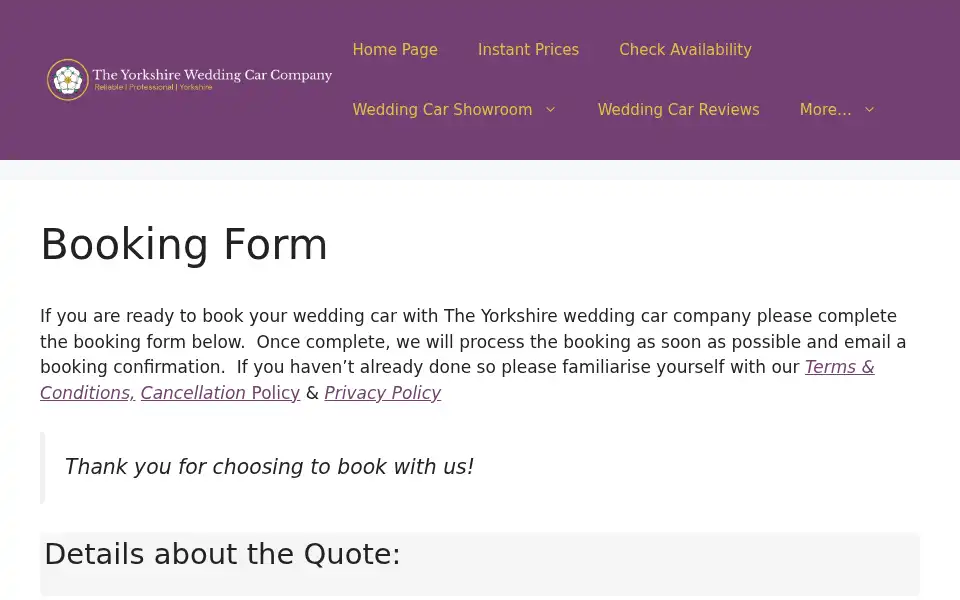 Screenshot of theyorkshireweddingcarcompany.co.uk