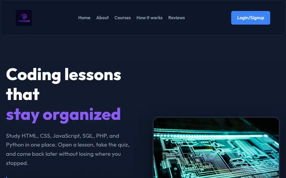Screenshot of thinkoracode.com