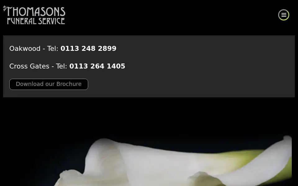 Screenshot of thomasonsfunerals.co.uk