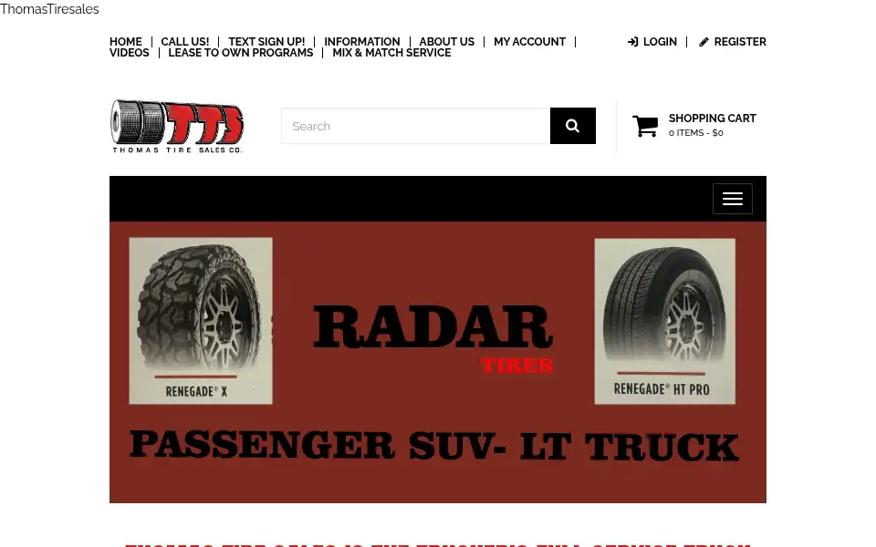 Screenshot of thomastiresales.com