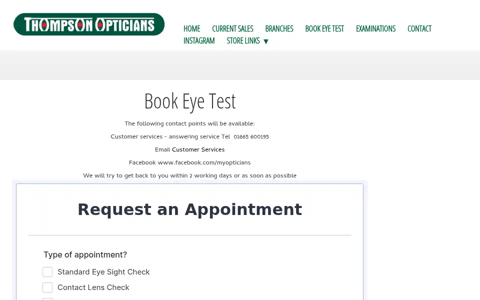 Screenshot of thompson-opticians.com
