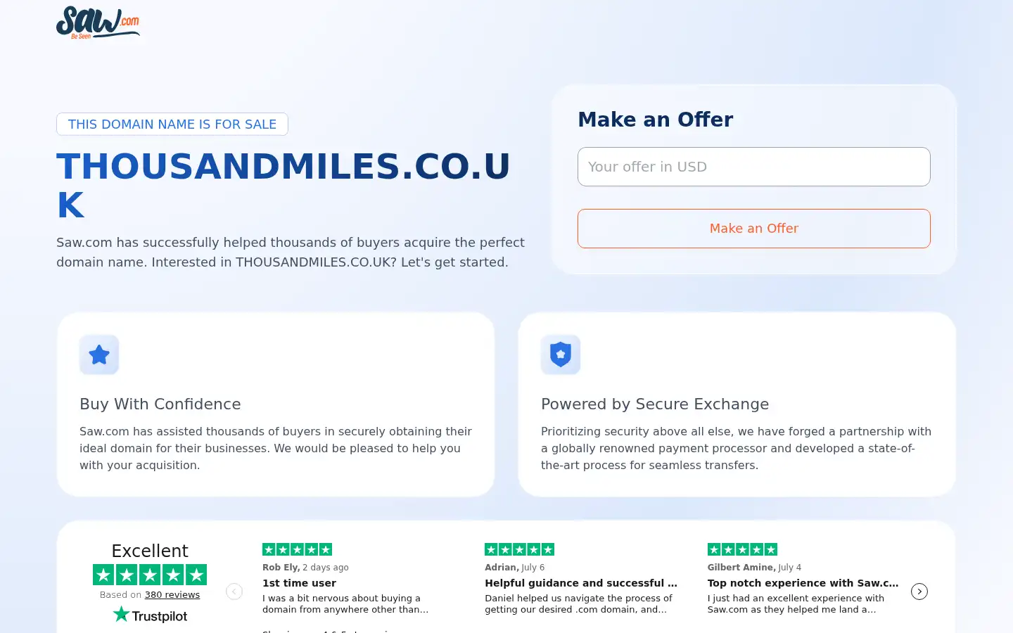 Screenshot of thousandmiles.co.uk