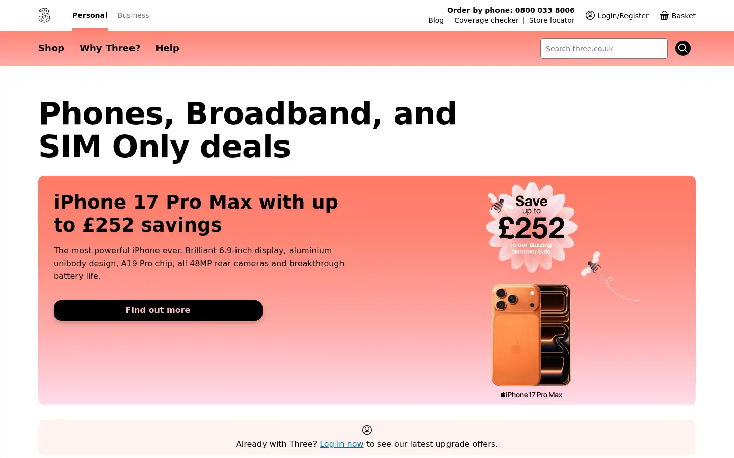 Screenshot of three.co.uk