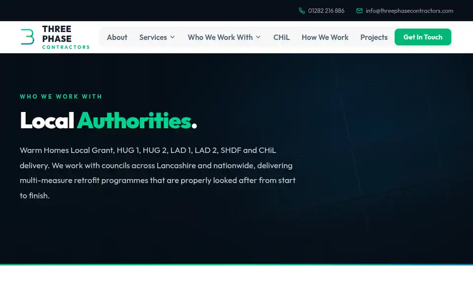 Screenshot of threephasecontractors.com