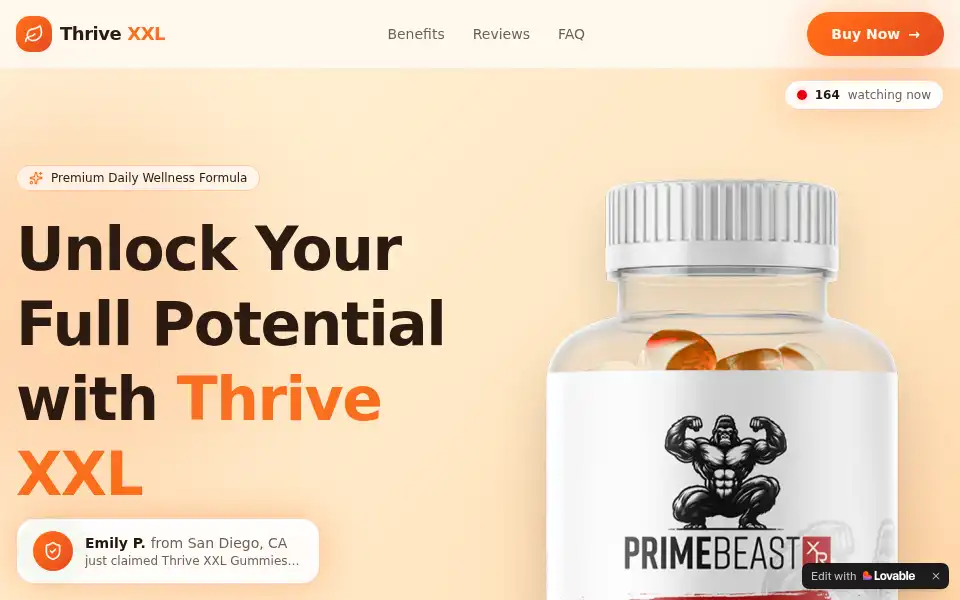 Screenshot of thrivexxl-gummies.lovable.app