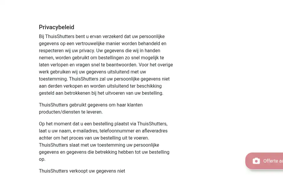 Screenshot of thuisshutters.nl
