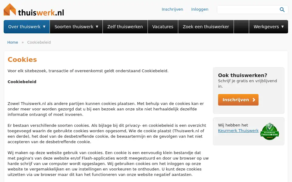 Screenshot of thuiswerk.nl