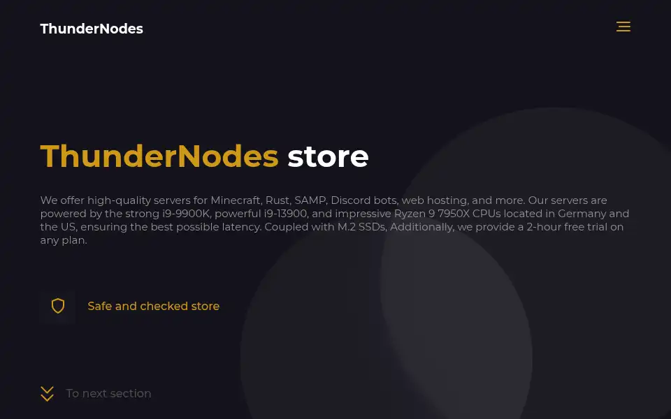 Screenshot of thundernodes.cloud