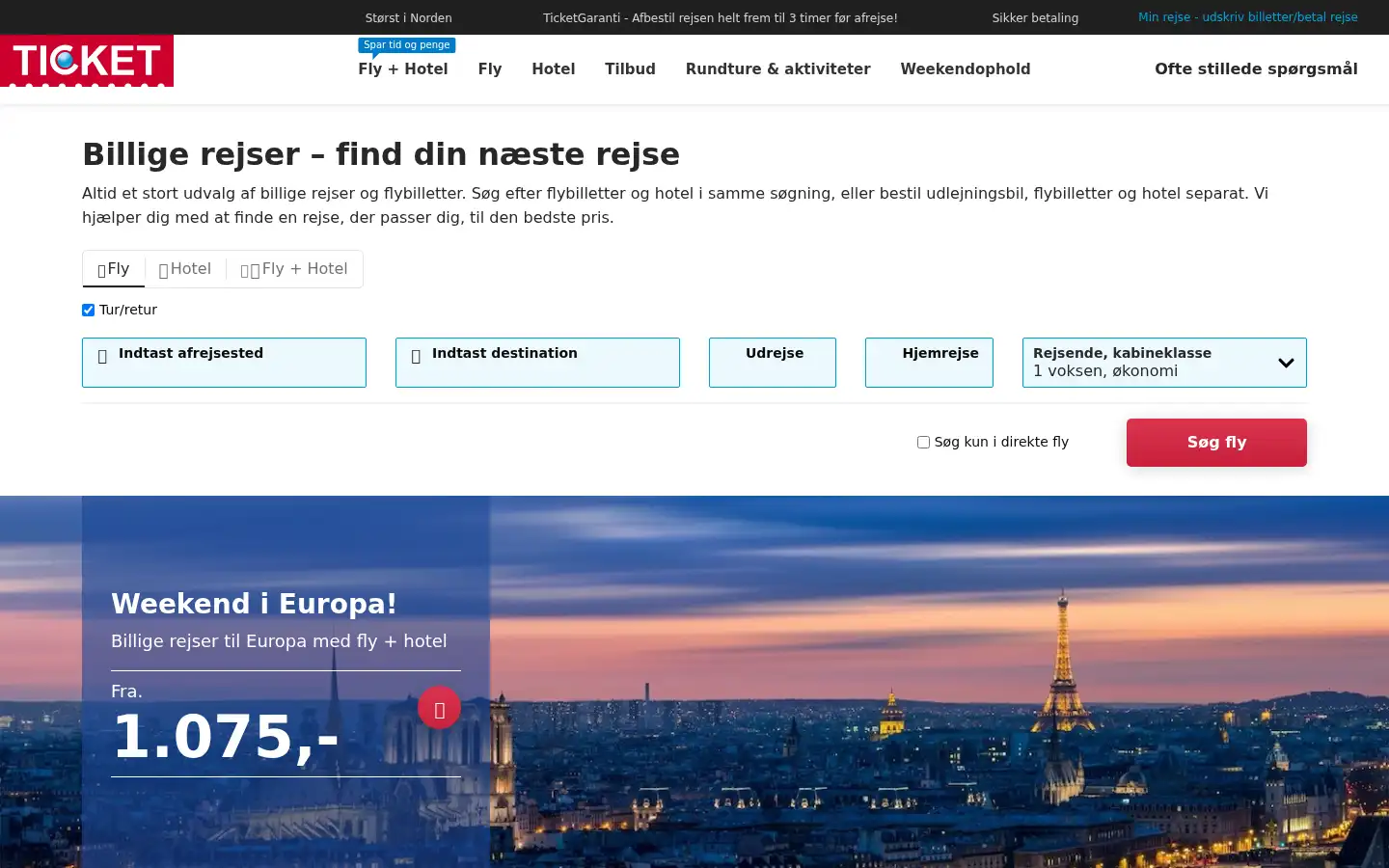 Screenshot of ticket.dk