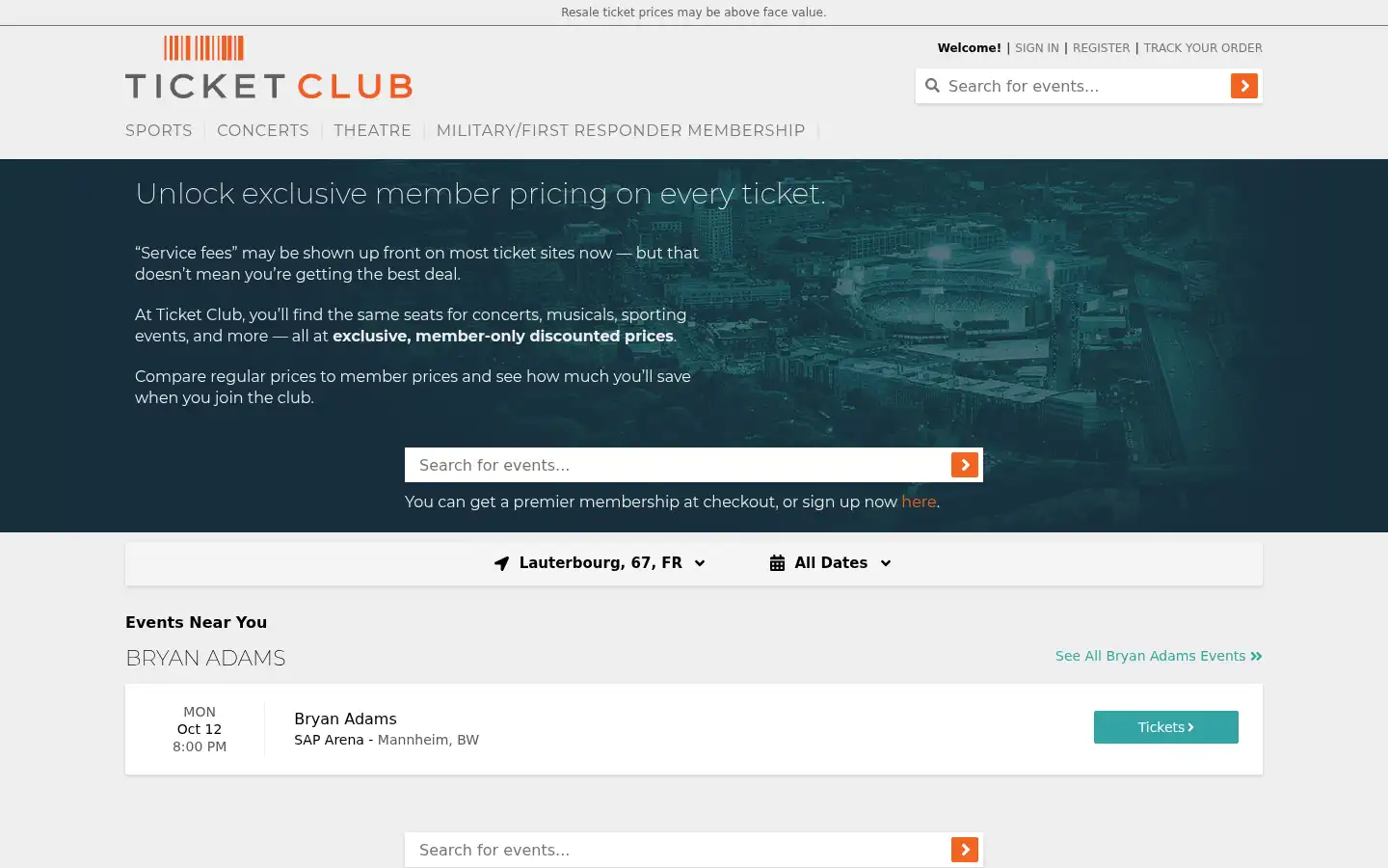 Screenshot of ticketclub.com