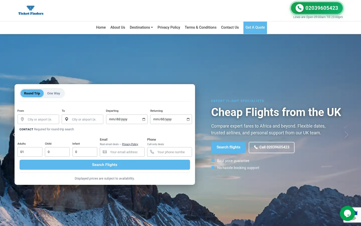 Screenshot of ticketfinderz.co.uk
