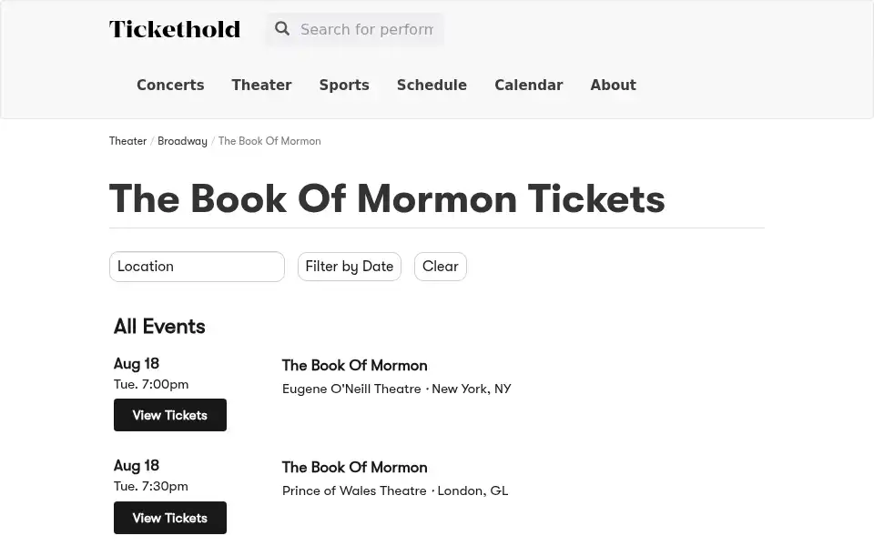 Screenshot of tickethold.com