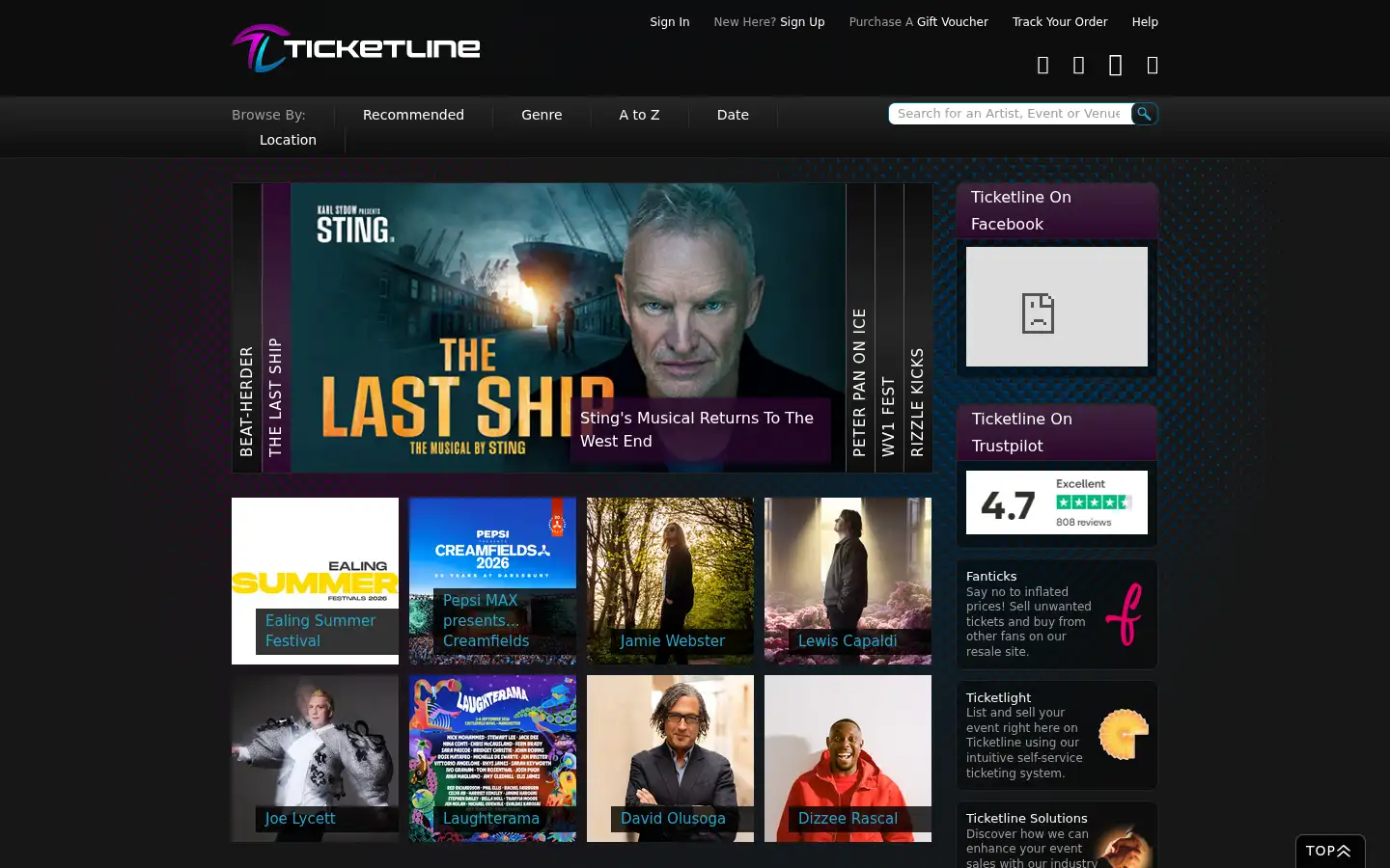 Screenshot of ticketline.co.uk