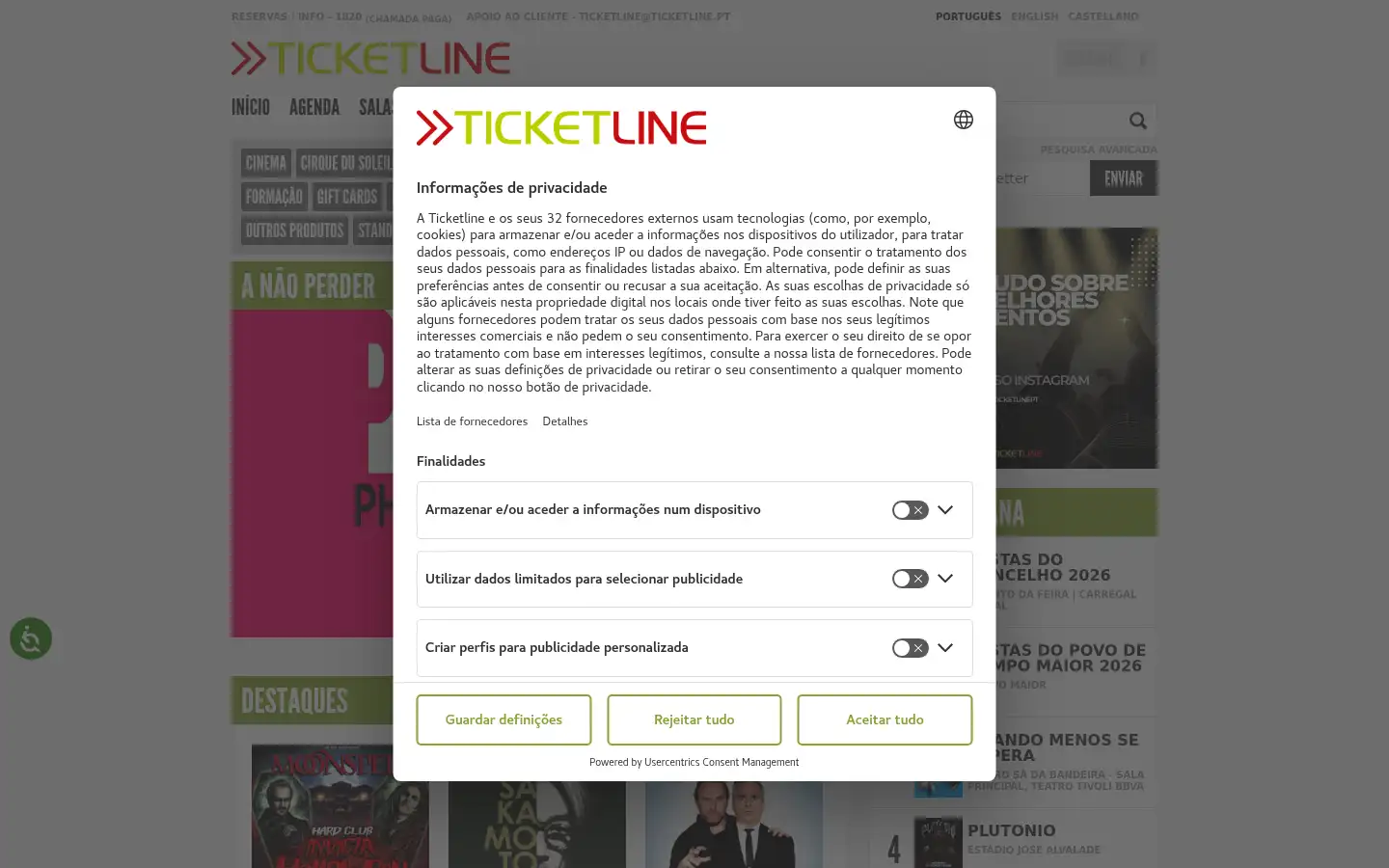 Screenshot of ticketline.pt