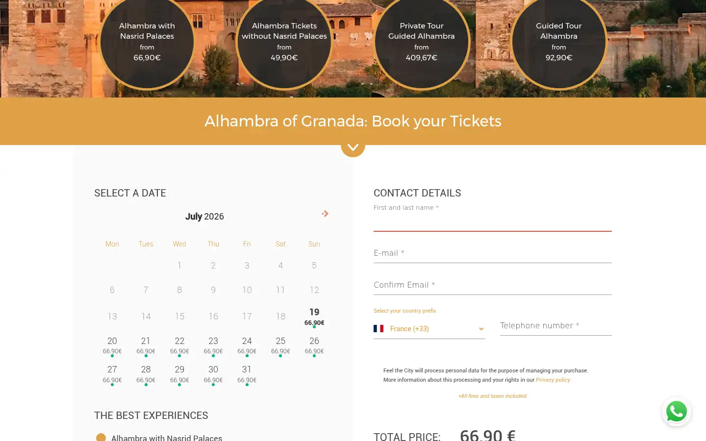 Screenshot of tickets-alhambra-palace.com