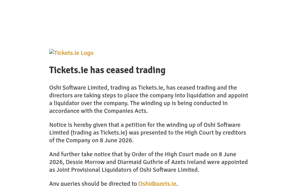 Screenshot of tickets.ie