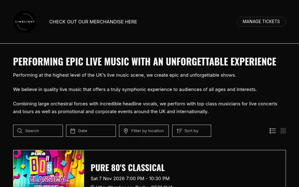 Screenshot of tickets.limelightorchestra.shop