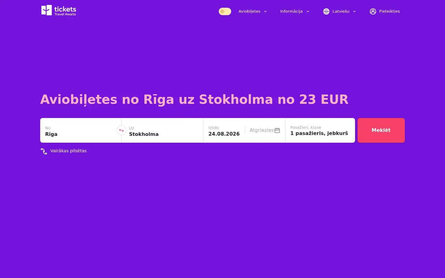 Screenshot of tickets.lv