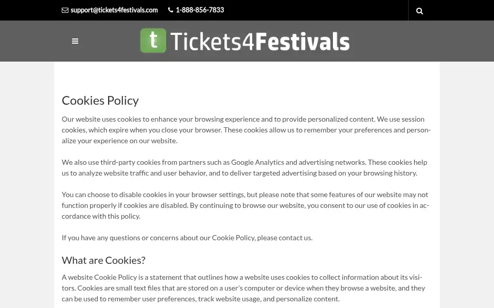 Screenshot of tickets4festivals.com