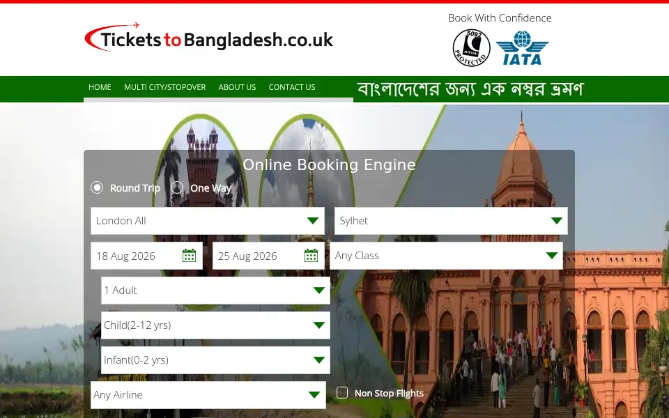 Screenshot of ticketstobangladesh.co.uk