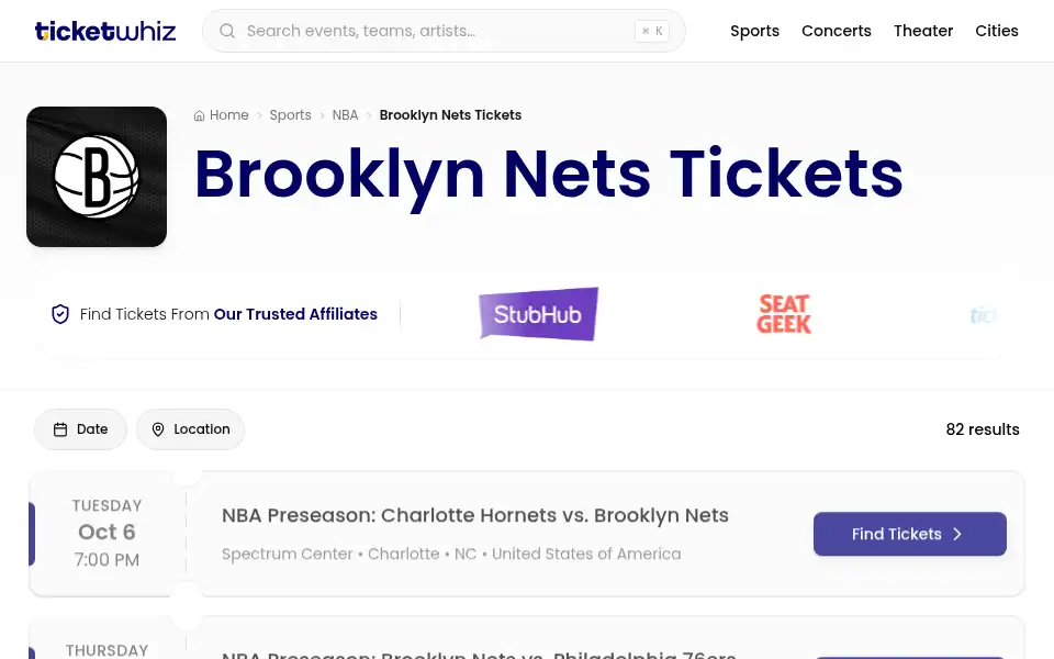 Screenshot of ticketwhiz.com