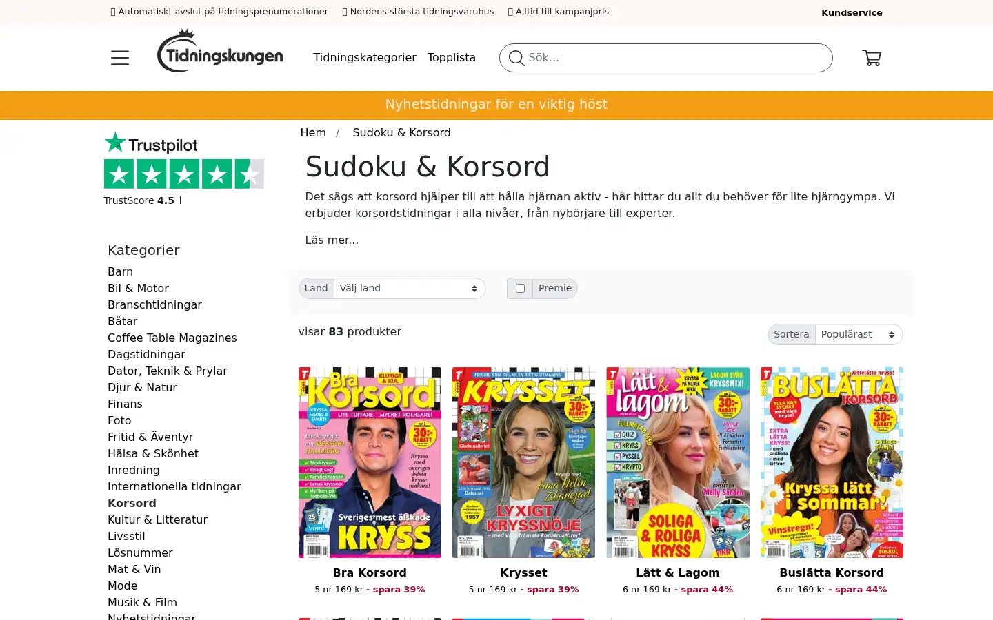 Screenshot of tidningskungen.se