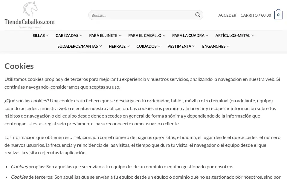 Screenshot of tiendacaballos.com