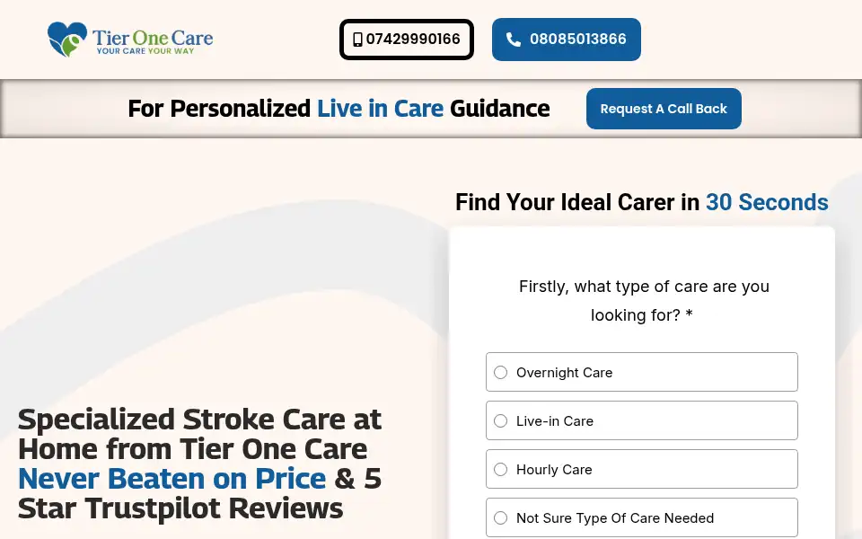 Screenshot of tieronecare.co.uk