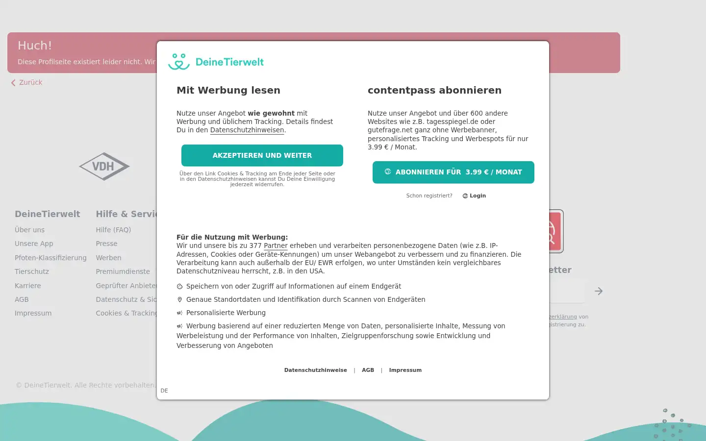Screenshot of tierwelt.de