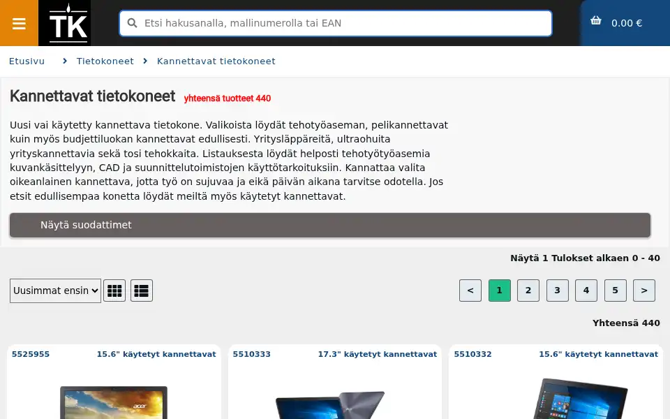 Screenshot of tietokonekauppa.fi