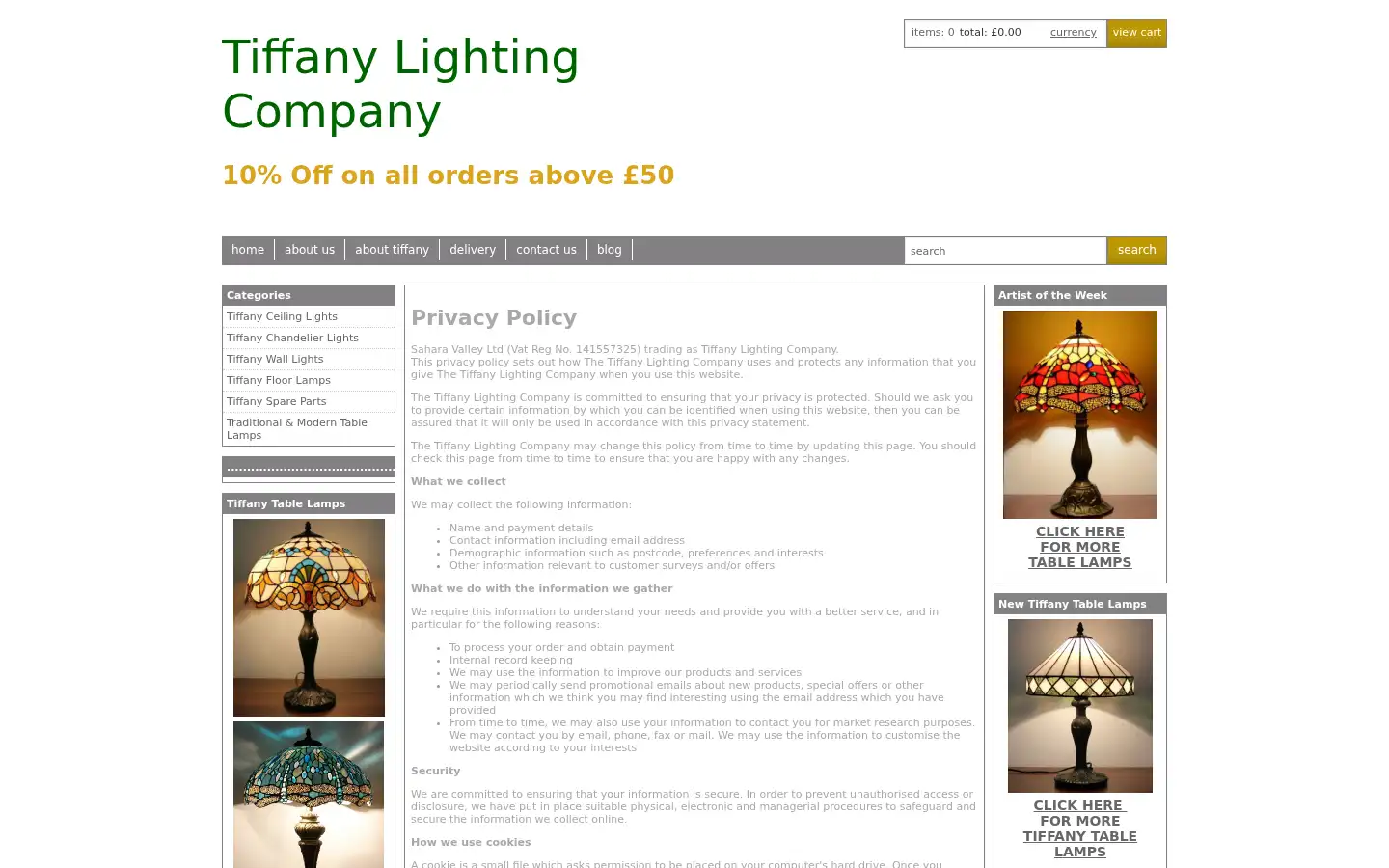 Screenshot of tiffanylightingcompany.co.uk