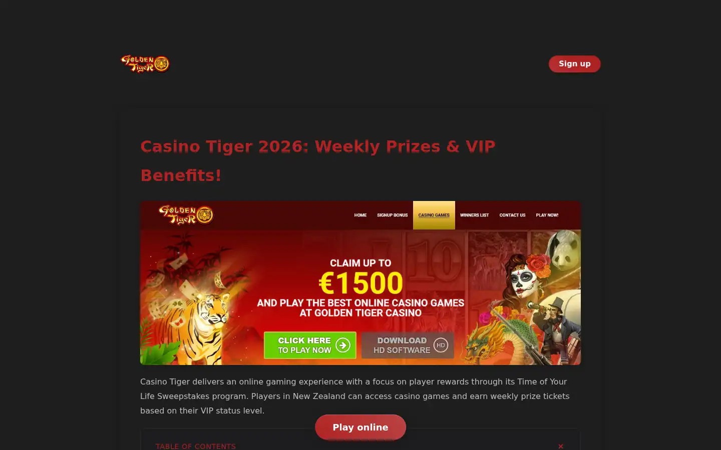 Screenshot of tigercasino.co.nz