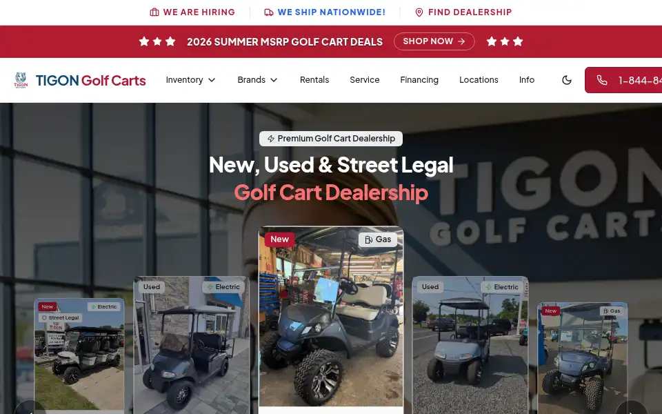 Screenshot of tigongolfcarts.com