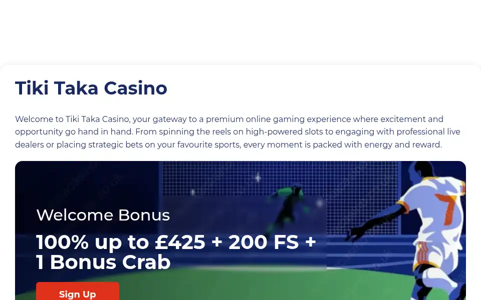 Screenshot of tikitakacasino.co.uk