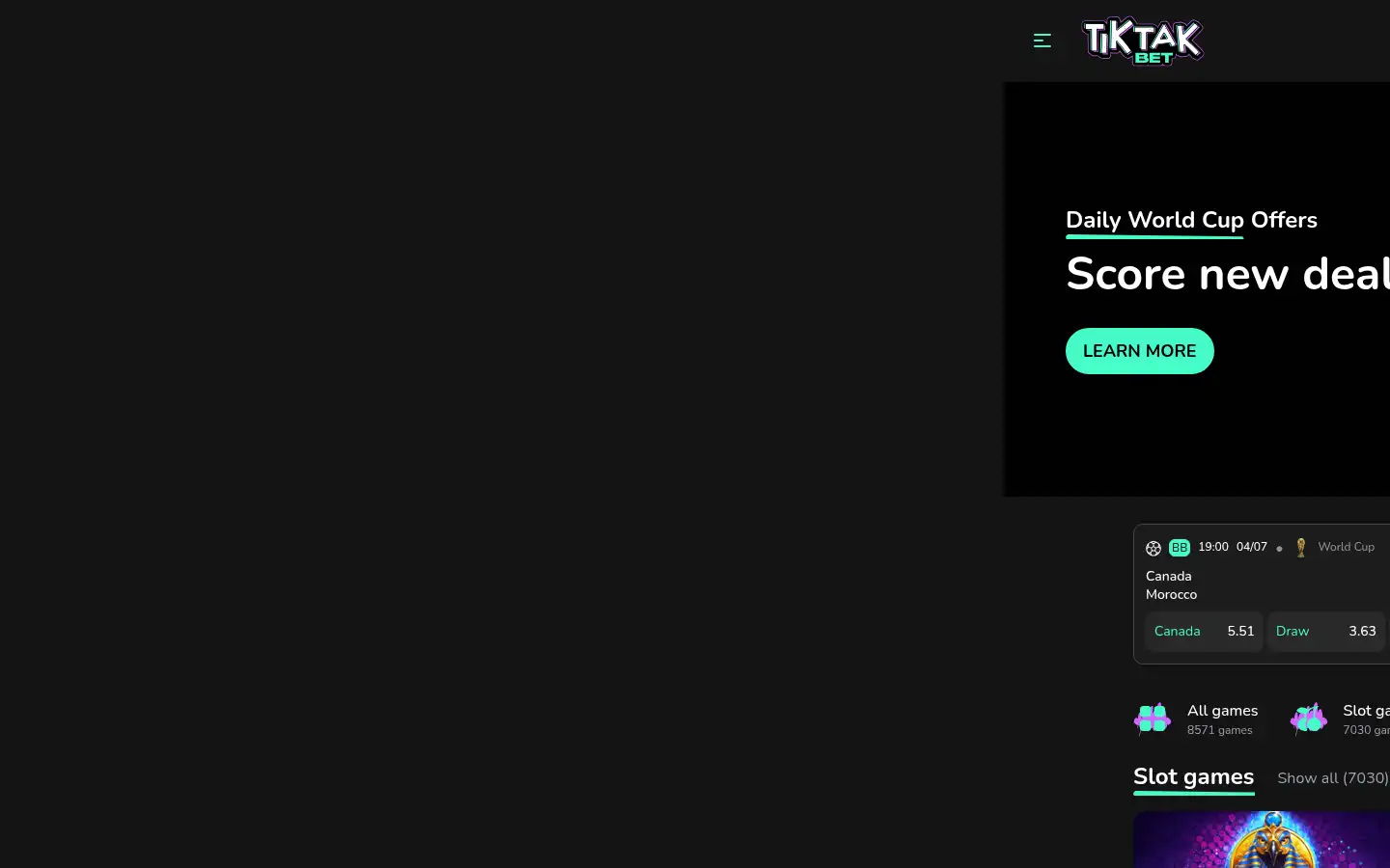 Screenshot of tiktakbet.com