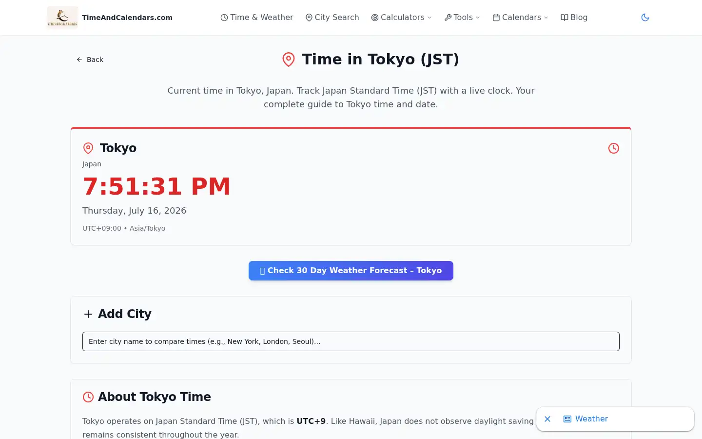 Screenshot of timeandcalendars.com